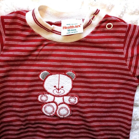 Vintage Health-Tex Red & white Bubble with Bear Applique Boys Romper Sz 18 mo - Picture 3 of 7
